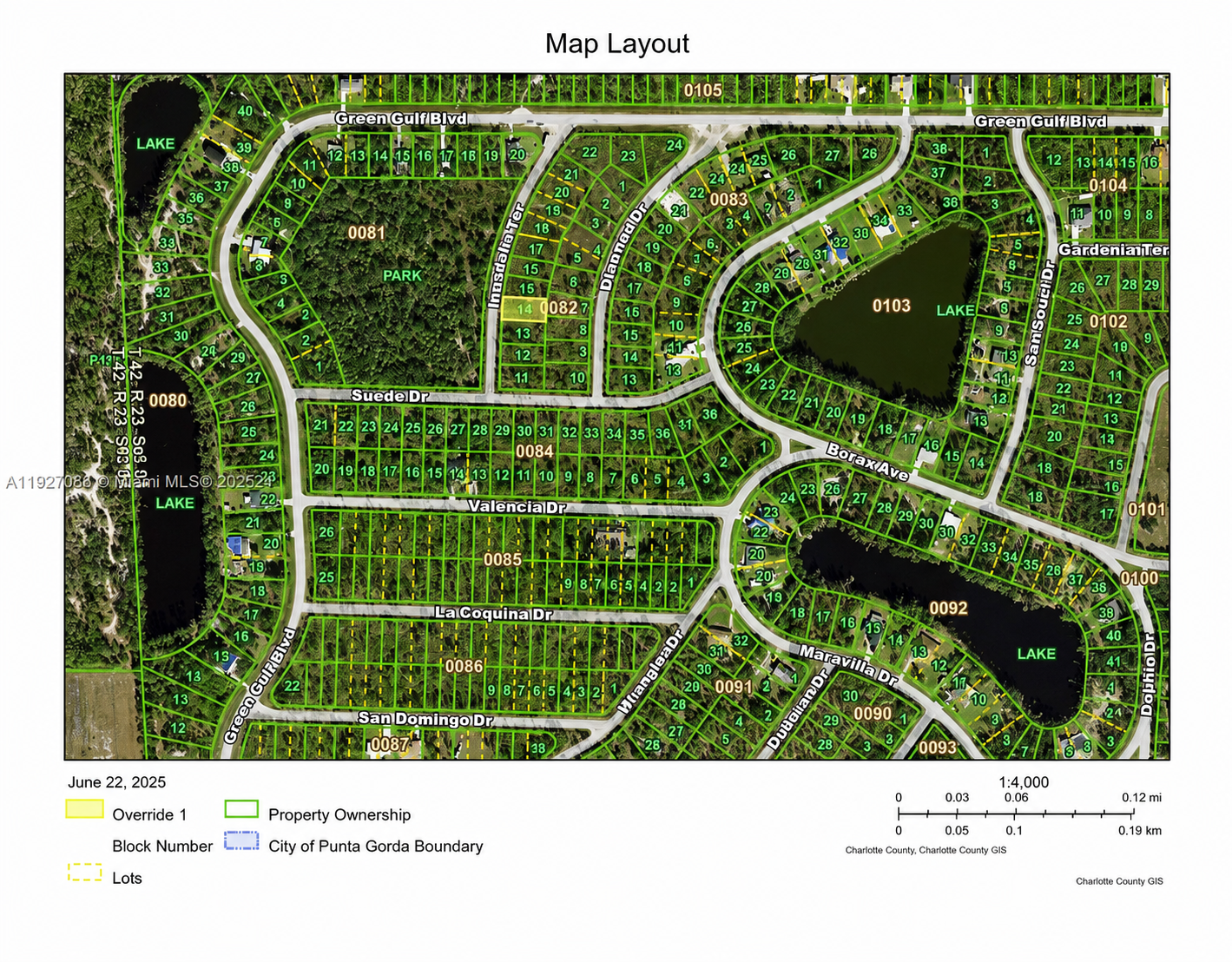County GIS plat map showing platted residential lots in Charlotte County, Florida